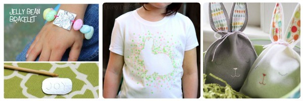 easter crafts for tweens to make 3 - easter bunny tshirt, jelly bean bracelet, easter bunny bags