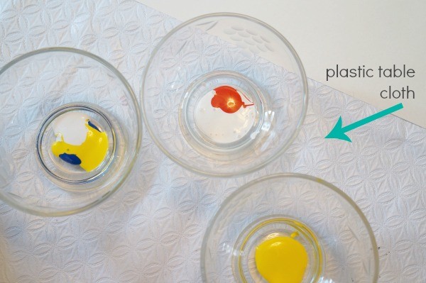 paints mixing with table cloth