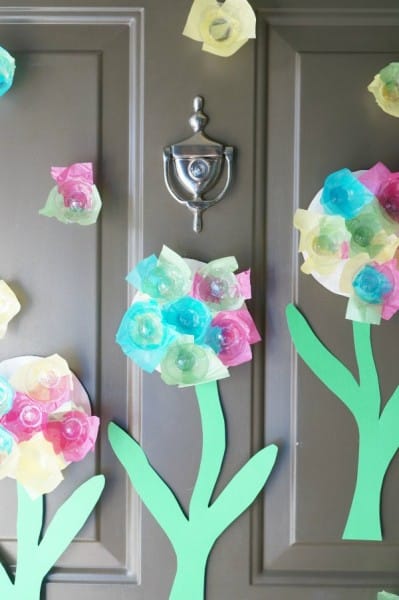 egg carton flowers on door