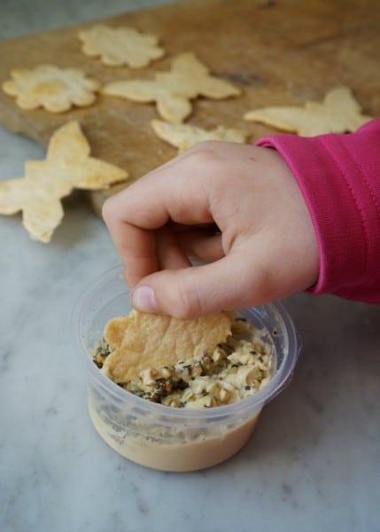 homemade tortilla chips with hummus