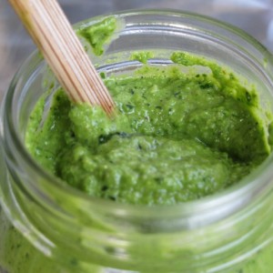 dandelion pesto in a jar