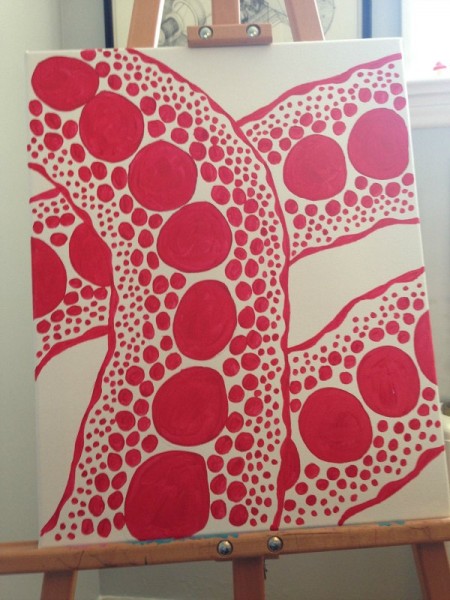 yayoi kusama red polka dot art on canvas made by kid