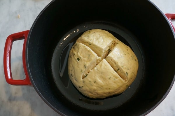 dutch oven herb bread with cross