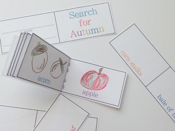 search for autumn printable with booklets and drawings like acorns, apples, corn stalks