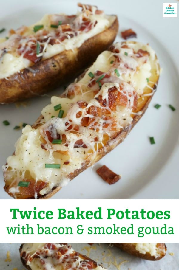 loaded twice baked potatoes with bacon, cheese and roasted garlic