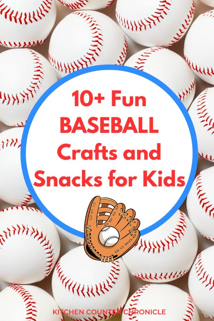 10+ Fun BASEBALL Crafts and Recipes for kids with pile of baseballs