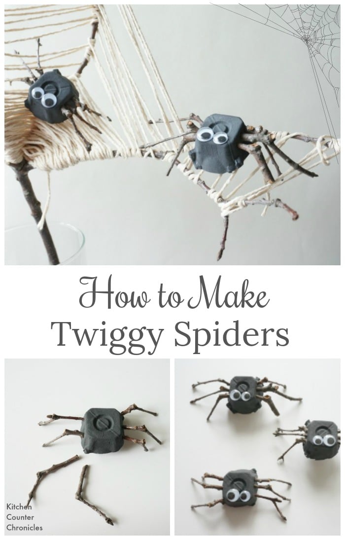 How to Make Twiggy Spiders - Spiders made from twigs and egg cartons. Fun Halloween craft for kids or adults to make. | Halloween craft for tweens | Spider craft |