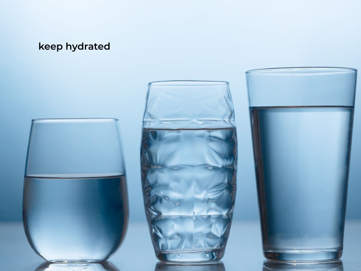 text keep hydrated with image of three glasses of water