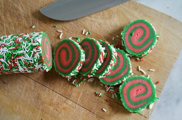 christmas pinwheel cookies sliced