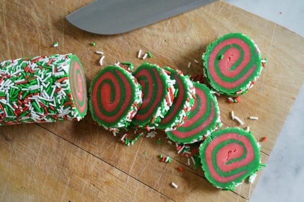 christmas pinwheel cookies sliced