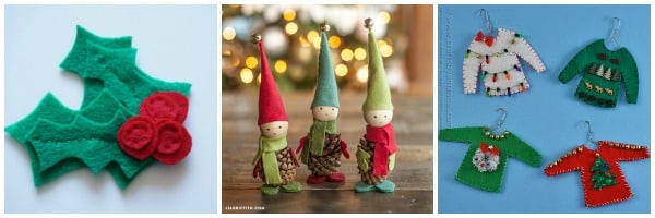 felt christmas ornaments - felt elves, felt holly