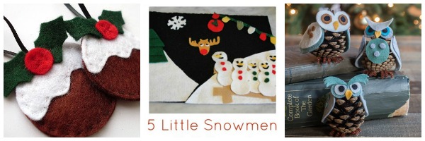 felt christmas ornaments 5 little snowmen