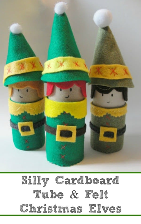 Cardboard Tube Christmas Elf Craft - A step-by-step tutorial for making these silly Christmas elves. Seriously fun to make these little guys and girls. | #Christmaself #Christmascraft #Christmascraftkids #cardboardtubecraft #toiletpaperrollcraft