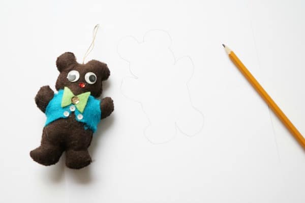 felt mouse ornament drawing on paper