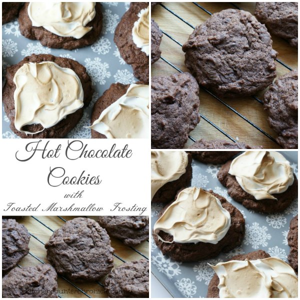 hot chocolate cookie with marshmallow frosting