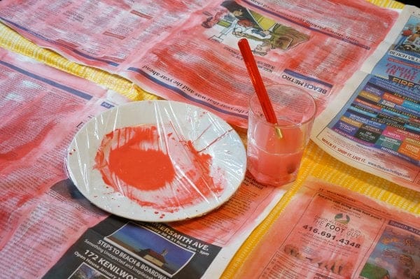 newspaper heart garland painting