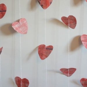 newspaper valentine heart garland hanging