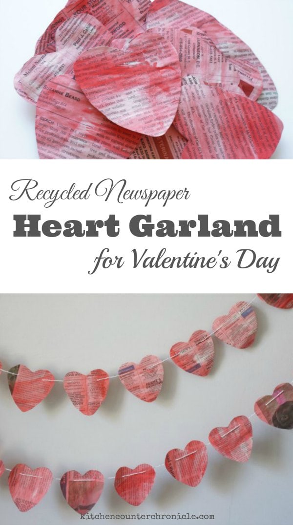 Recycled Newspaper Heart Garland for Valentine's Day