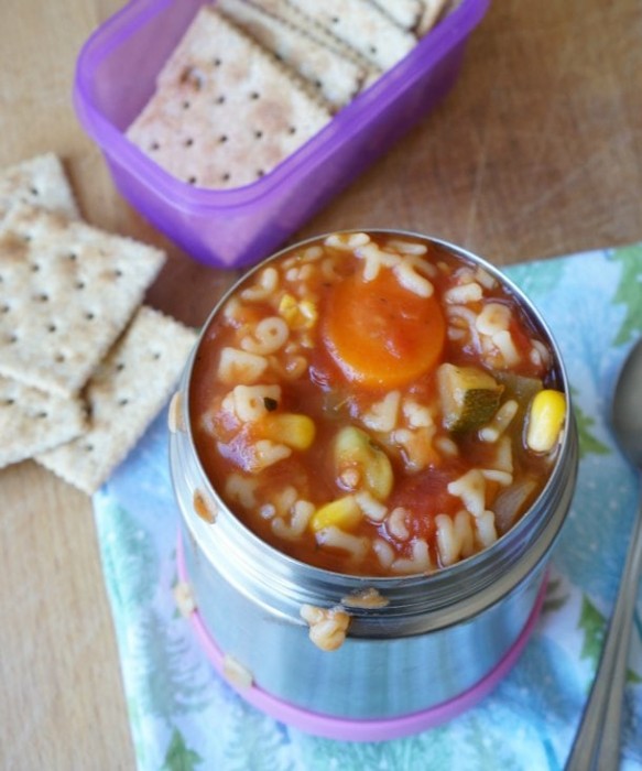 Vegetable Alphabet Soup in thermos