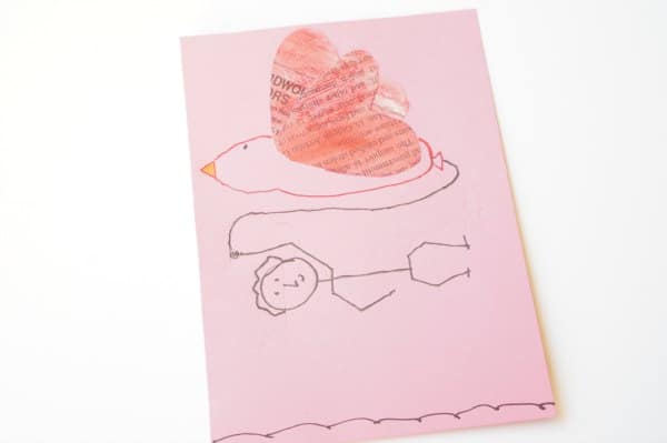 newspaper heart valentine card bird