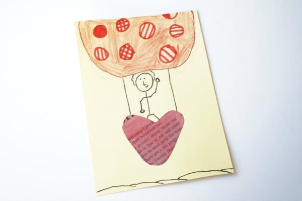 newspaper valentine heart card hot air balloon