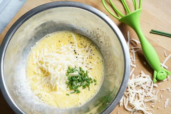 Scrambled egg ingredients in bowl