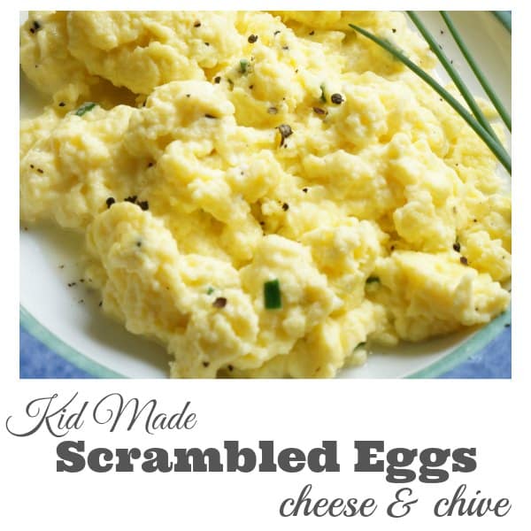 kid made cheesy chive scrambled eggs
