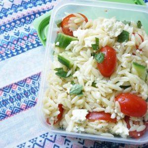 Greek Pasta Salad in resealable container
