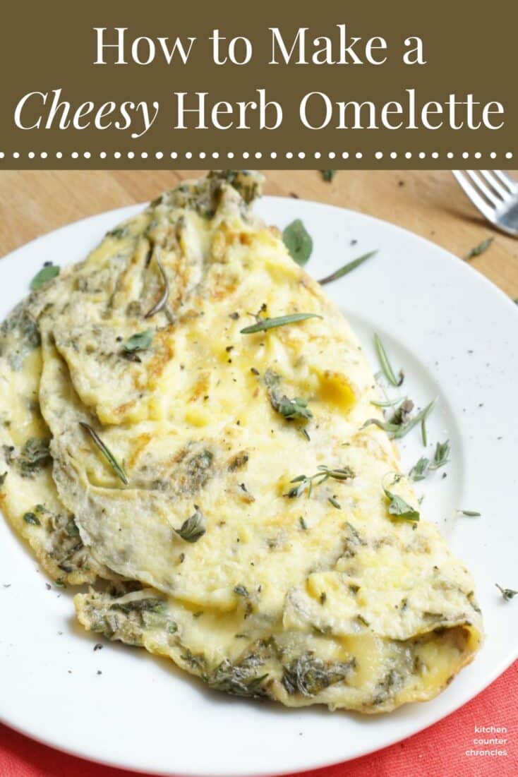 title "How to Make a Cheesy Herb Omelette Pin" omelette on plate