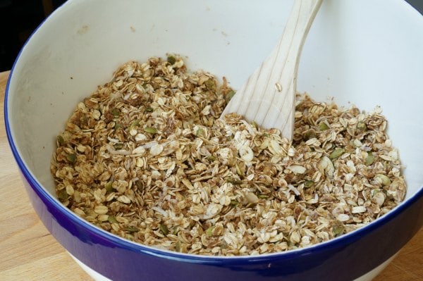 homemade granola ingredients in bowl