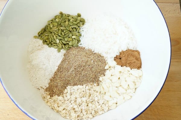 granola ingredients in bowl