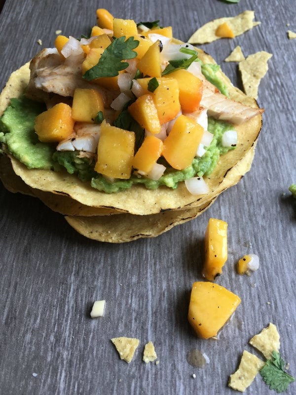 Fish taco with peach salsa