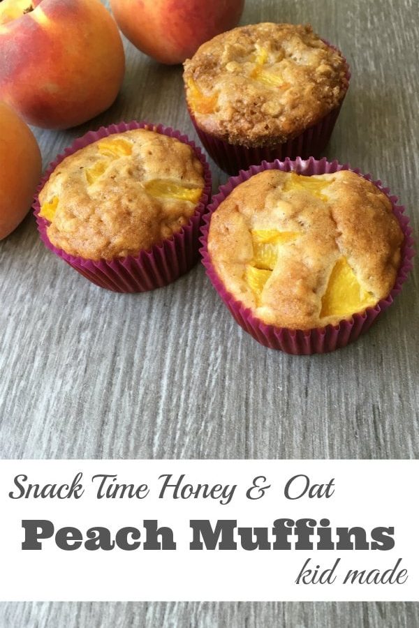 Snack Time Honey and Oat Peach Muffins - A delicious option for the kids lunch box. Let the kids help make these sweet, peachy muffins. | Muffin Recipe | Kid Made Recipe | Peach Recipe |