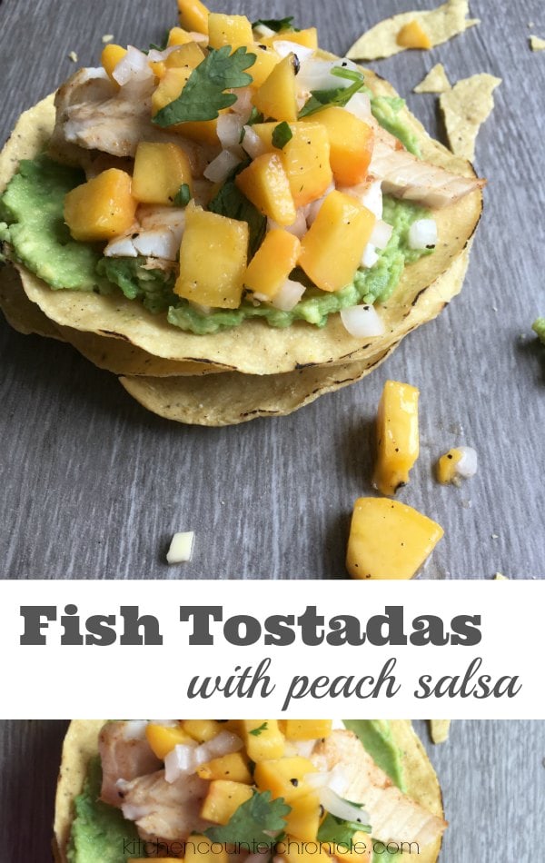 Fish Tostadas with Peach Salsa - Picky eaters don't stand a chance with this simple fish tostada with peach salsa recipe. Perfect for any night of the week. | Fish Taco Recipe | Fish Recipe | Peach Salsa Recipe | Peach Recipe |