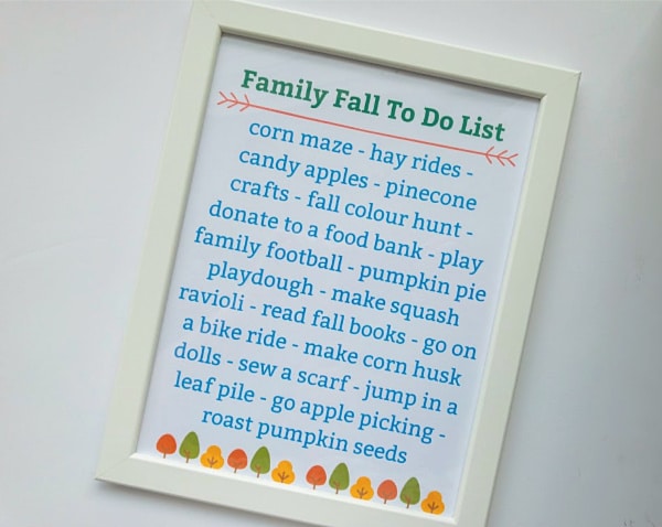 fall bucket list printable in frame