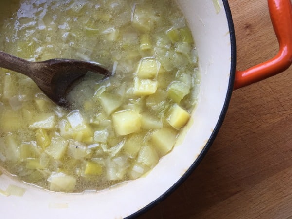 potato and leek soup in pot