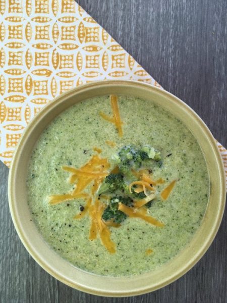 broccoli and cheddar soup recipe in a bowl
