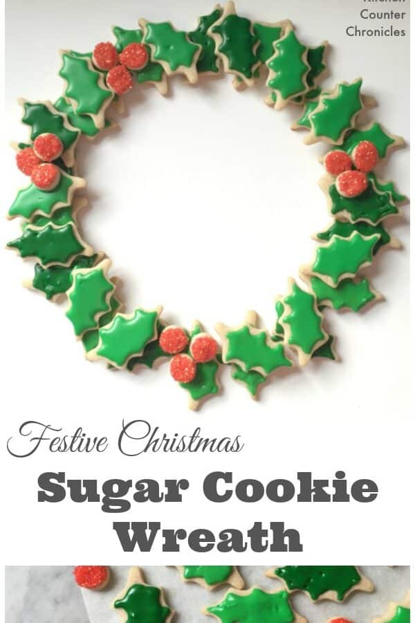 Festive Christmas Sugar Cookie Wreath - A beautiful dessert to bring to any holiday party. Delicious cinnamon sugar cookies transform into a gorgeous Christmas wreath. | Christmas Cookies | Sugar Cookie | Christmas Baking with Kids |