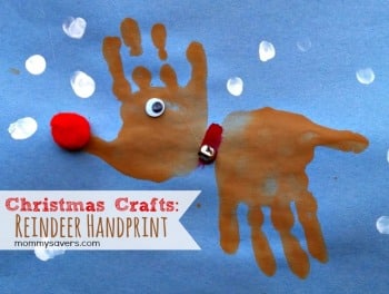 child's handprint reindeer handprint with red nose