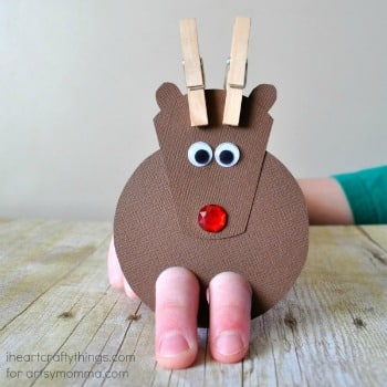reindeer finger puppets on child's fingers