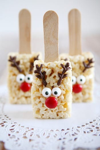 reindeer rice krispy squares on sticks