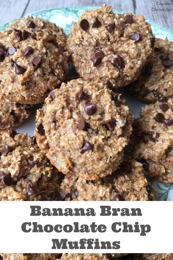 Banana Bran Chocolate Chip Muffins - Get rid of those cardboard tasting bran muffins! These muffins are made with whole wheat flour, wheat bran and honey. A healthier and delicious remake of bran muffins. | Muffin Recipe | Bran Recipe | Healthy Recipe | Dessert | Snack Recipe |