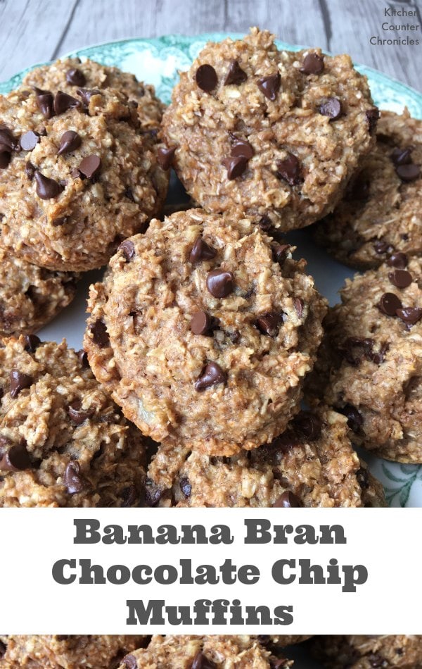 Banana Bran Chocolate Chip Muffins - Get rid of those cardboard tasting bran muffins! These muffins are made with whole wheat flour, wheat bran and honey. A healthier and delicious remake of bran muffins. | Muffin Recipe | Bran Recipe | Healthy Recipe | Dessert | Snack Recipe |