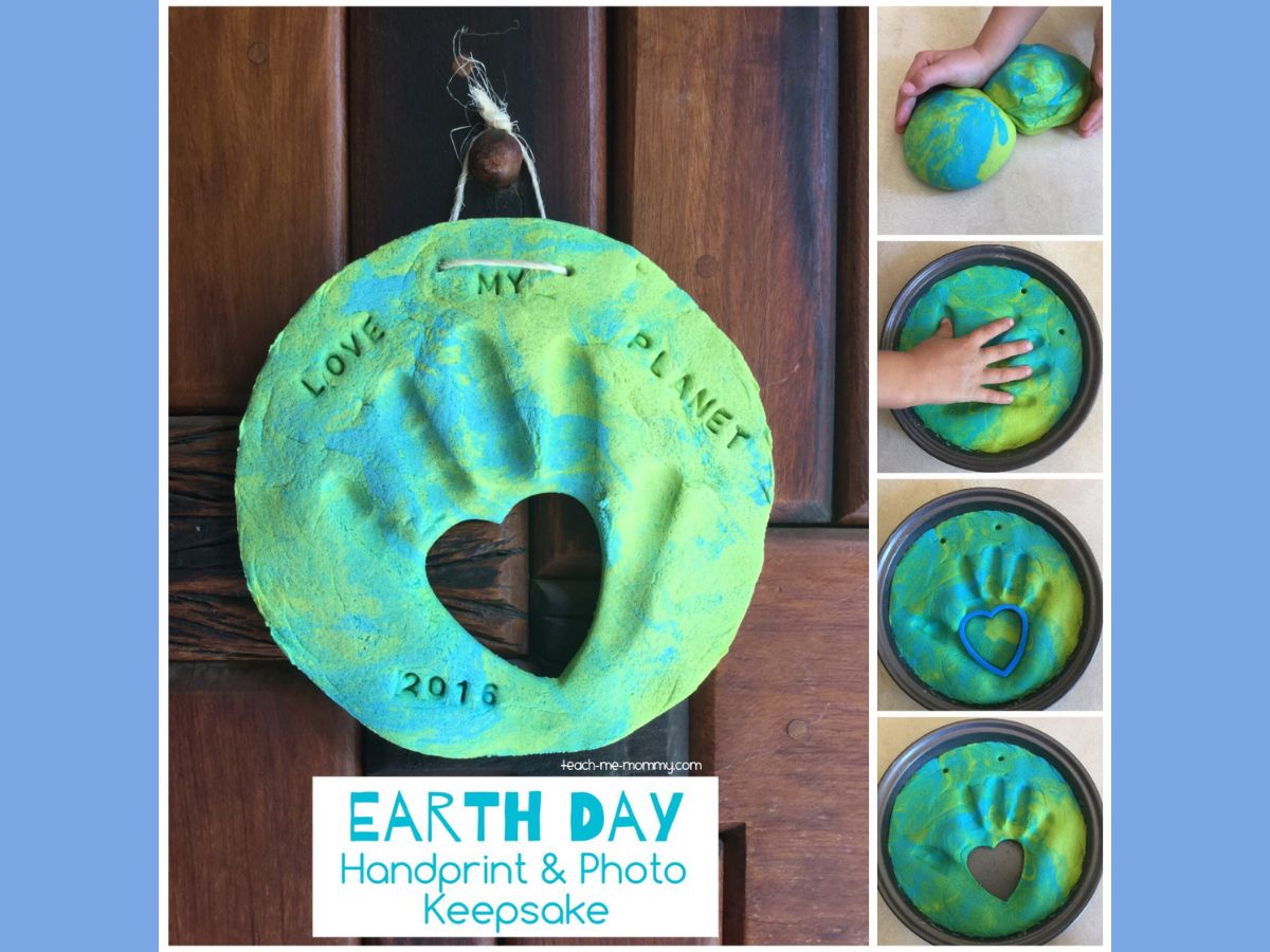 collage image of earth day handprint craft