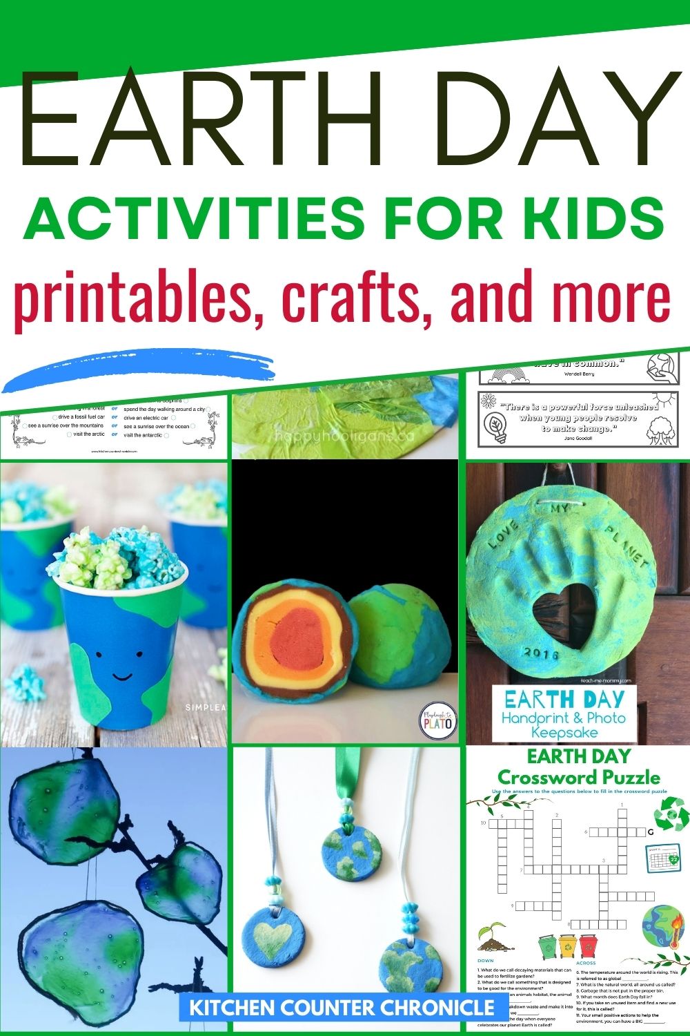 collage of earth day activities and crafts for kids