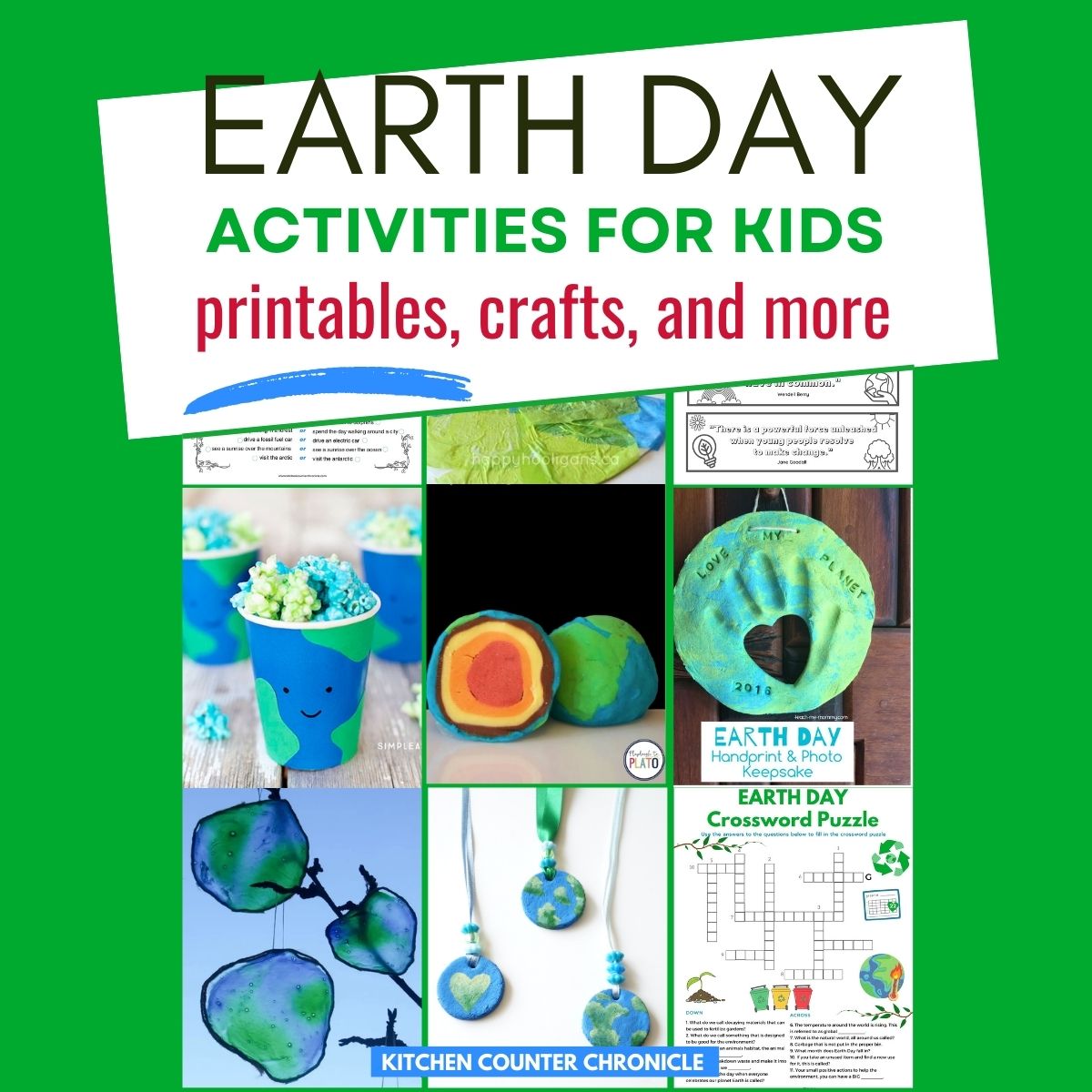 collage of earth day ideas and crafts for kids featured image