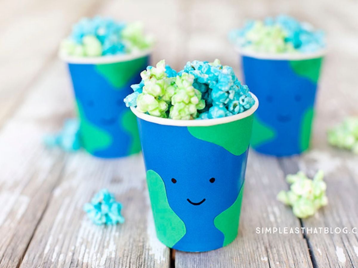 diy earth day treat cups with earth day popcorn