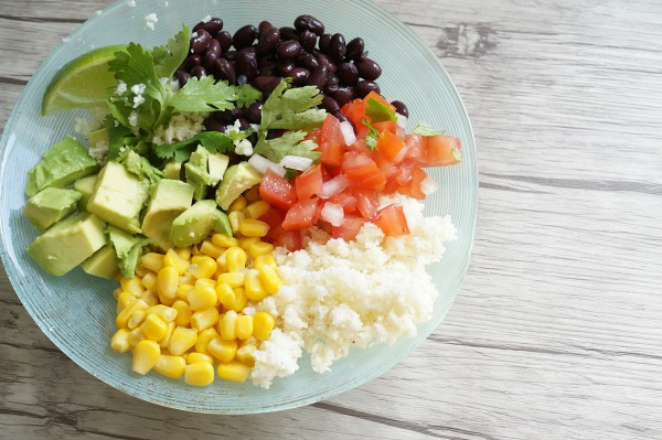 Healthy burrito bowl with cauliflower rice