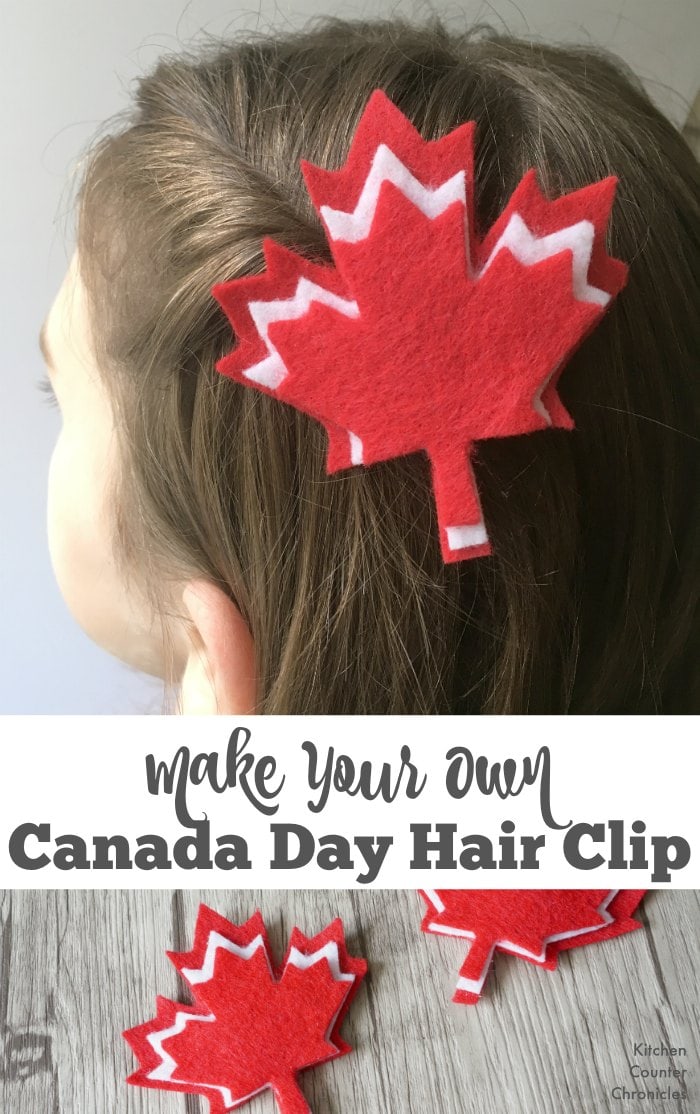 A free printable template for a simple Canada Day hair clip craft. Wear your pride this Canada Day or switch up the colours and make a maple leaf hair clip for the fall. | Canada Day Craft | Felt Craft | Free Printable | Fall Craft for Kids |