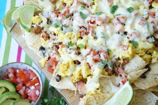 breakfast nachos with melted cheese
